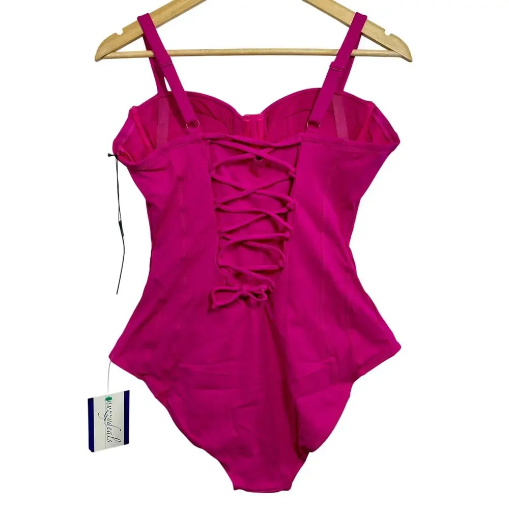 NEW TA3 Pushy Pink Underwire Corset One Piece Swimsuit Womens Size XL Reg Long A - Picture 4 of 10